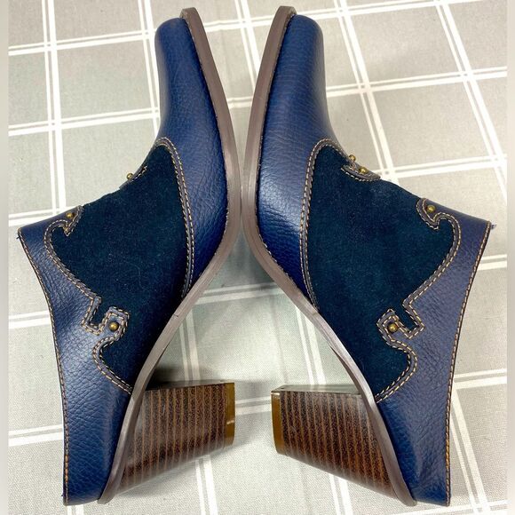 Western Blue Leather Suede Mules Boot Shoes Womens Size 7 Cowgirl Clog Booties - Picture 8 of 11